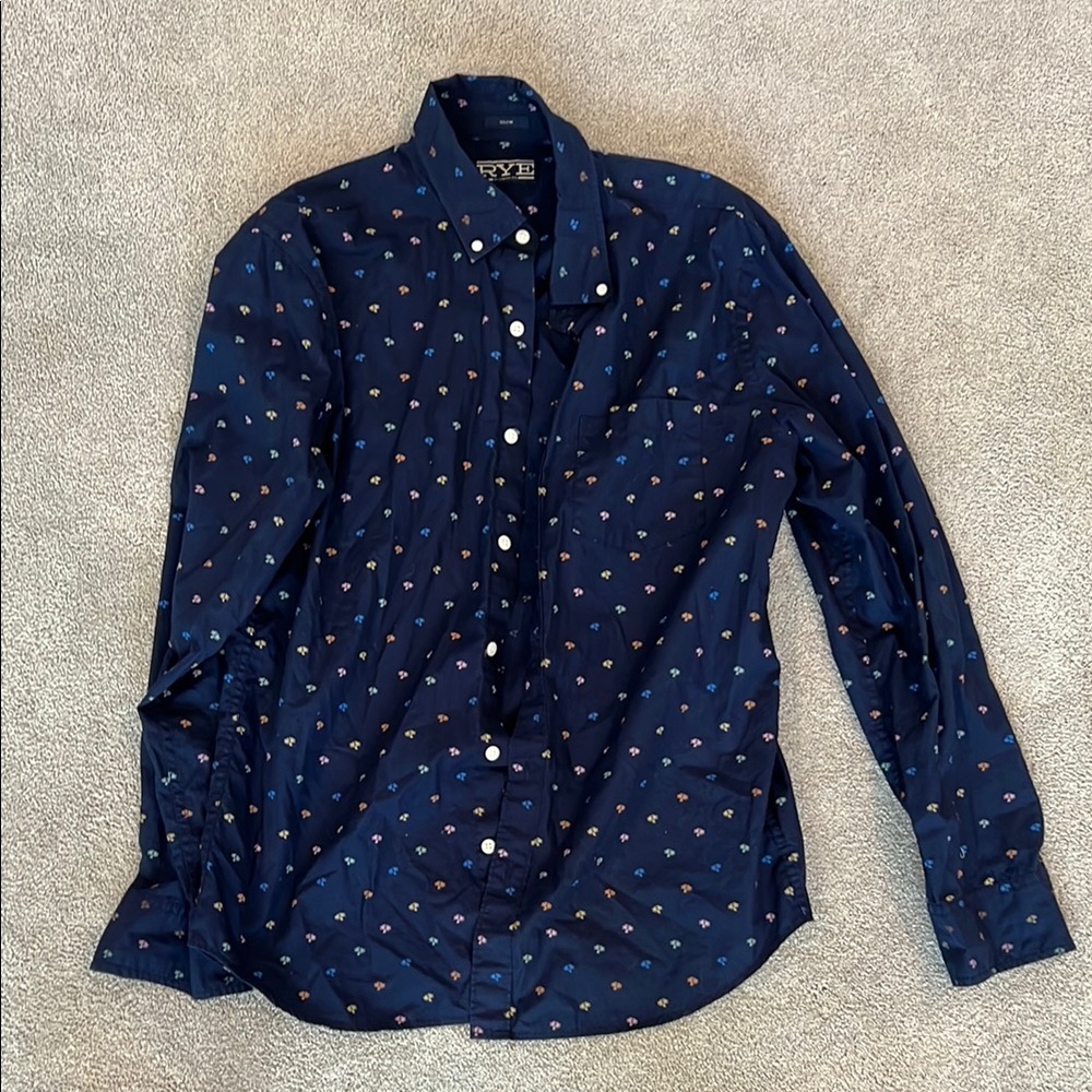 Rye Blue Casual Button Down Palm tree print Shirt
